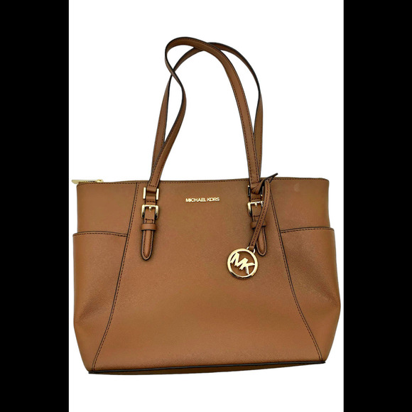 Michael Kors Charlotte Large Saffiano Top-Zip Tote Bag Luggage - Picture 1 of 3